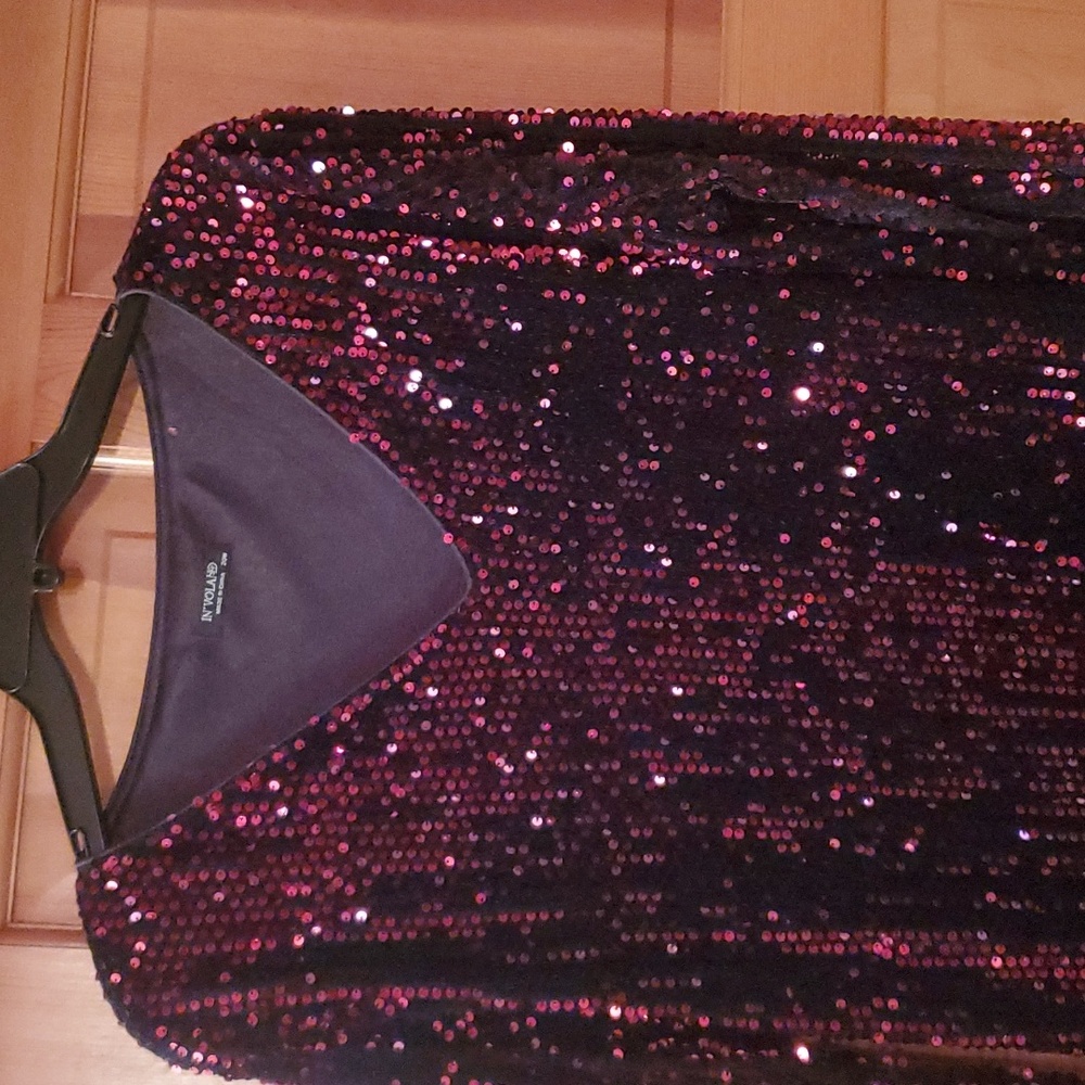 Sequin V-Neck Midi Dress - Deep Dark Red/Purple